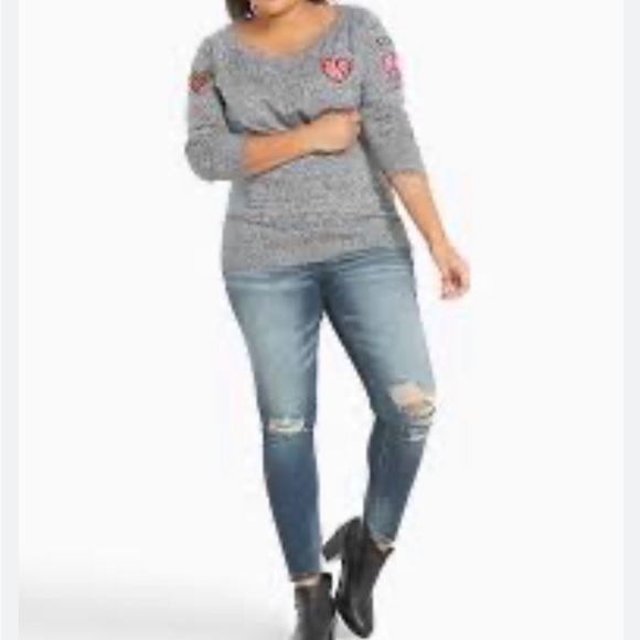 Torrid Marled Knit Patch Long Sleeve Pullover  Sweater - Picture 3 of 14